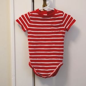 EUC Janie and Jack Baby Boy Red and White Striped Pocket Bodysuit 12-18M